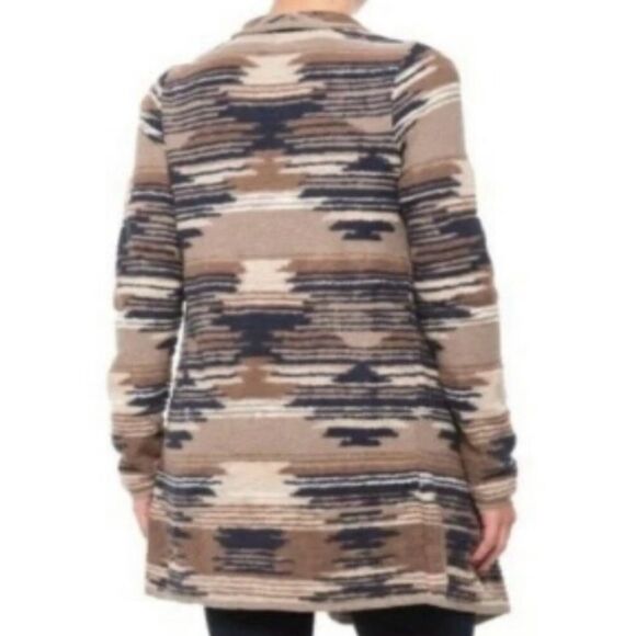 Lucky Brand Southwestern Open Shawl Cardigan Sweater Beige Cream Tan S - Picture 3 of 12